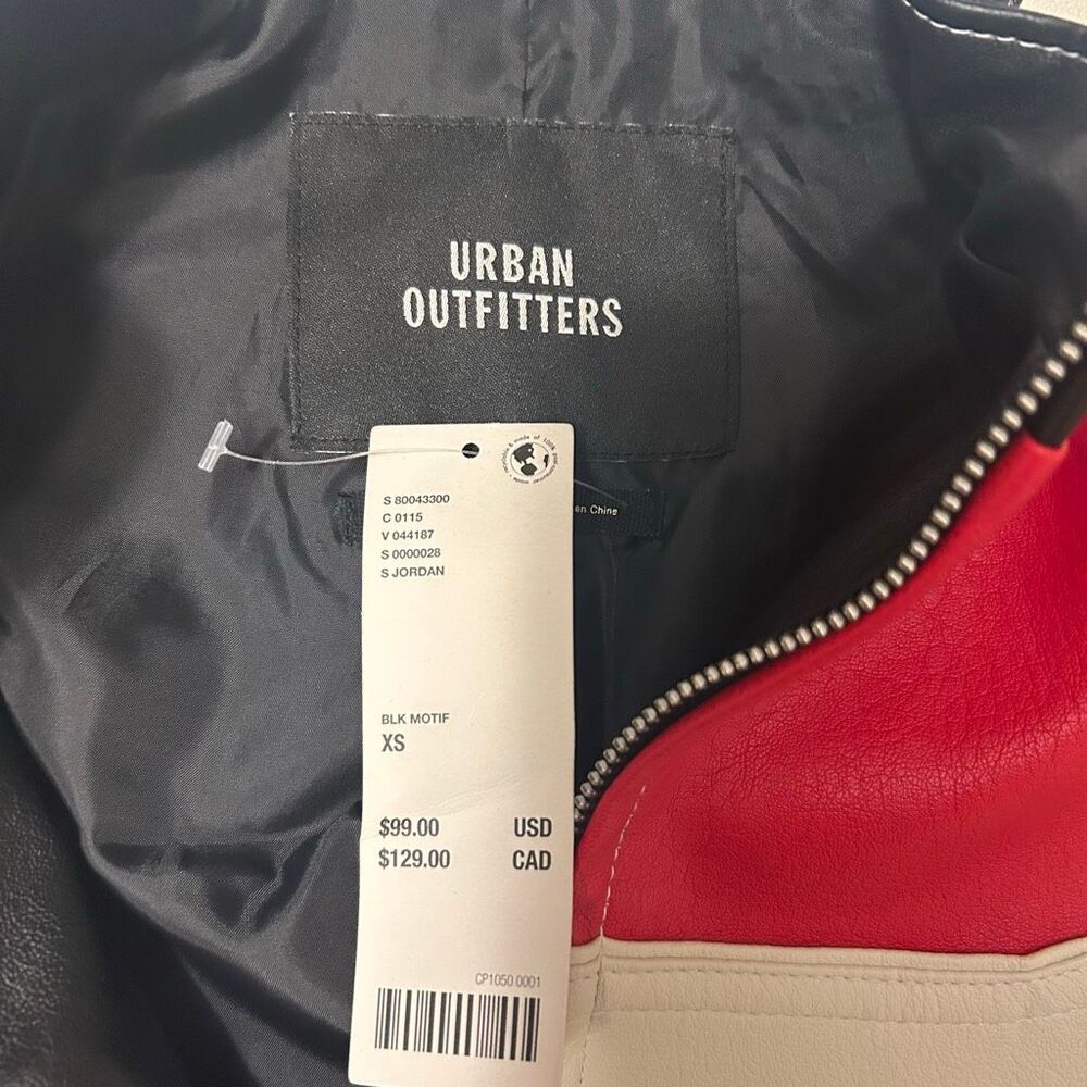 NWT Urban Outfitters Faux Leather Moto Jacket XS: Black, Red & Cream - Picture 2 of 7